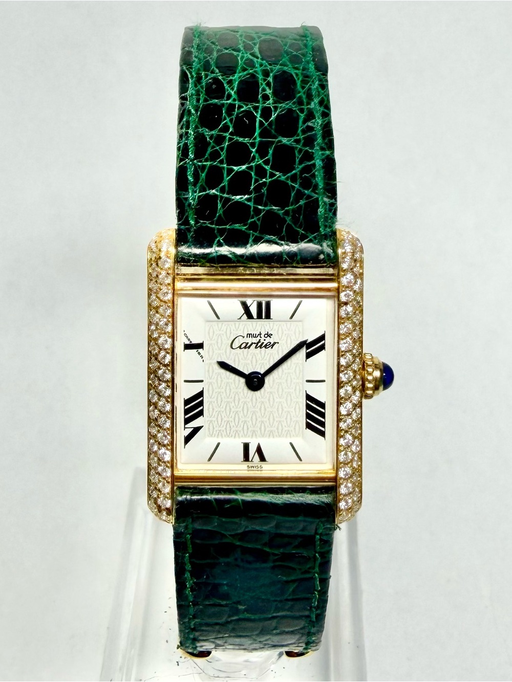 CARTIER TANK VERMEIL Quartz 20mm GP Silver 0.63TCW Diamond Watch White Logo Dial